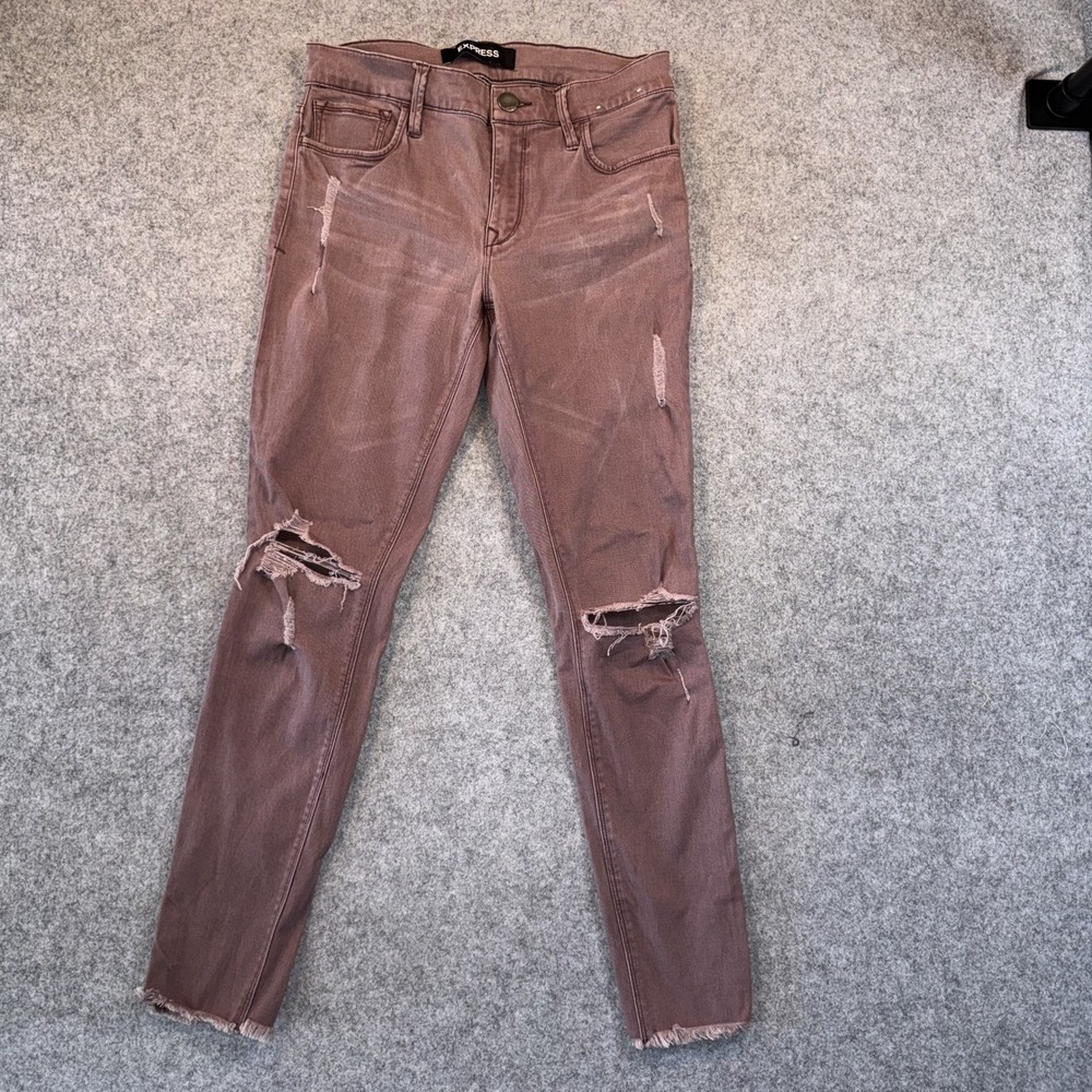Express Ankle Legging Mid Rise Jeans 2R Mauve Distressed Stretch Denim‎